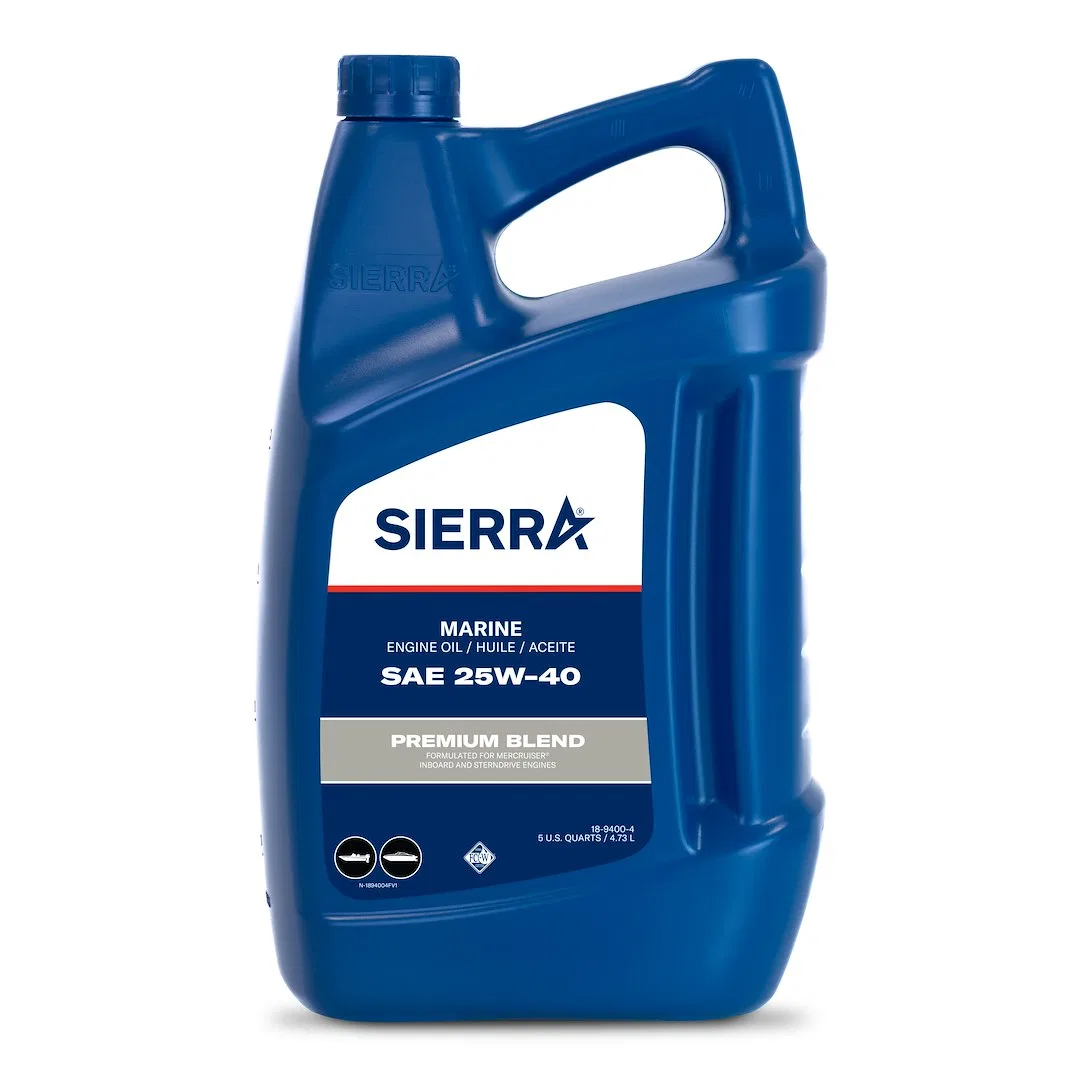 18-9400-4 – SIERRAMARINE Oil, SAE 25W-40 Premium Blend 4-Stroke Marine Stern Drive Engine Oil 5 Quart Jug Single NMMA...